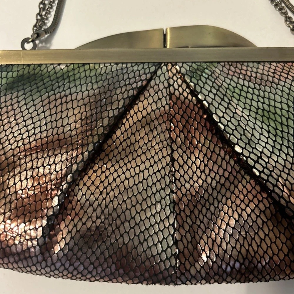 Hobo International Metallic Snake Skin On Leather Purse Chain/Clutch Organizer